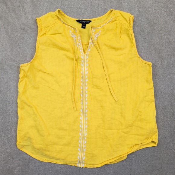 Banana Republic Boho Embroidered Sleeveless Blouse Small Yellow Cotton Tank Top — photo 2